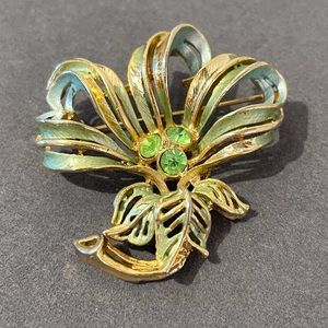 Vintage green and gold brooch antique pin costume cocktail dressy